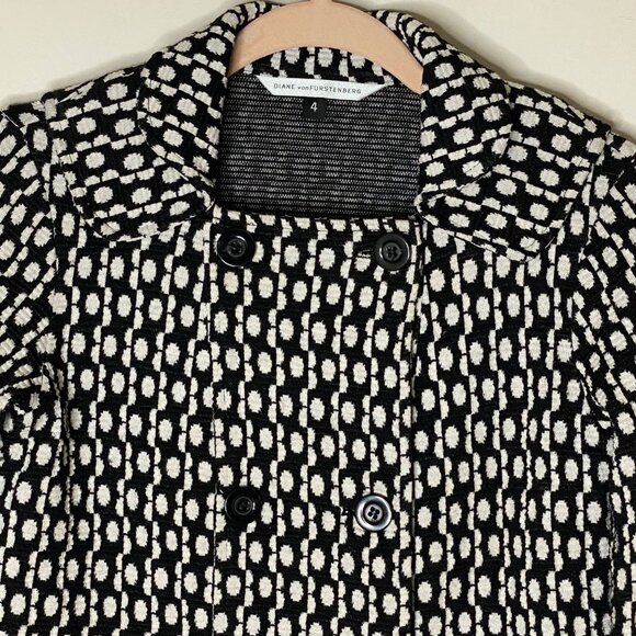 Diane von Furstenberg Wool Cotton Jacquard Cropped Jacket Quiet Luxury Sz 4 USA - Picture 4 of 10